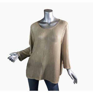 Easywear By Chico's 3 Size Large Gold Beige Tone Top Stretch Knit Lightweight Bl